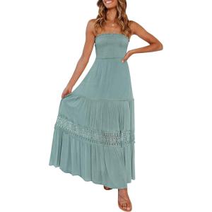 image:imageZESICA Womens 2026 Summer Boho Maxi Dresses Strapless Off Shoulder Lace Flowy A Line Beach Vacation Long SundressSage