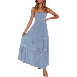 image:imageZESICA Womens 2026 Summer Boho Maxi Dresses Strapless Off Shoulder Lace Flowy A Line Beach Vacation Long SundressSkyblue