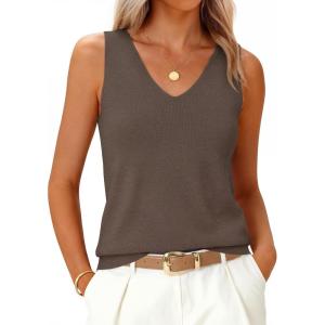image:imageZESICA Womens Summer Sleeveless Tank Tops 2026 Casual V Neck Cami Shirts Knit Sweater Vest Going Out Trendy OutfitsMocha