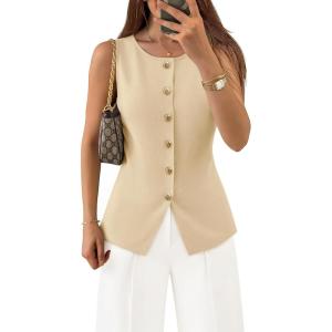 image:imageZESICA Business Casual Sweater Vest Tops for Women 2026 Summer Fashion Button Down Sleeveless Knit Office Work OutfitsApricot