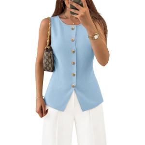 image:imageZESICA Business Casual Sweater Vest Tops for Women 2026 Summer Fashion Button Down Sleeveless Knit Office Work OutfitsBlue