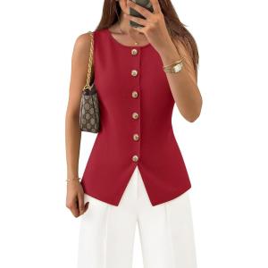 image:imageZESICA Business Casual Sweater Vest Tops for Women 2026 Summer Fashion Button Down Sleeveless Knit Office Work OutfitsRed