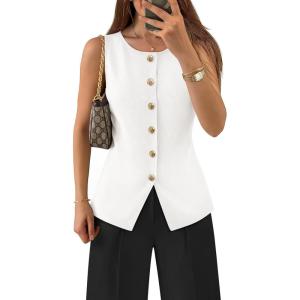 image:imageZESICA Business Casual Sweater Vest Tops for Women 2026 Summer Fashion Button Down Sleeveless Knit Office Work OutfitsWhite