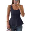 image:imageZESICA Womens 2026 Summer Sleeveless Vest Top Square Neck Cute Casual Tank Tops Fitted Going Out Trendy OutfitNavy