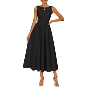 image:imageZESICA Womens Spring Sleeveless Cocktail Dresses 2026 Summer Crewneck Flowy Wedding Guest Party A Line Midi DressBlack