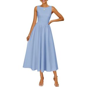 image:imageZESICA Womens Spring Sleeveless Cocktail Dresses 2026 Summer Crewneck Flowy Wedding Guest Party A Line Midi DressBlue