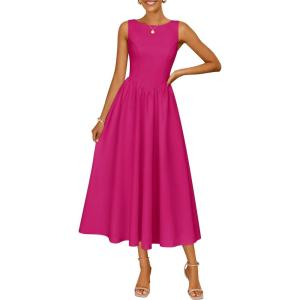 image:imageZESICA Womens Spring Sleeveless Cocktail Dresses 2026 Summer Crewneck Flowy Wedding Guest Party A Line Midi DressRose
