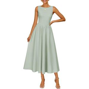 image:imageZESICA Womens Spring Sleeveless Cocktail Dresses 2026 Summer Crewneck Flowy Wedding Guest Party A Line Midi DressSage
