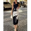 image:imageZESICA Womens Summer Floral Knitted Maxi Dress 2026 Spring Vacation Sleeveless Baby Shower Long Tank Bodycon Sweater DressesBlack