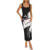 image:imageZESICA Womens Summer Floral Knitted Maxi Dress 2026 Spring Vacation Sleeveless Baby Shower Long Tank Bodycon Sweater DressesBlack