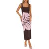 image:imageZESICA Womens Summer Floral Knitted Maxi Dress 2026 Spring Vacation Sleeveless Baby Shower Long Tank Bodycon Sweater DressesBrown