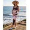 image:imageZESICA Womens Summer Floral Knitted Maxi Dress 2026 Spring Vacation Sleeveless Baby Shower Long Tank Bodycon Sweater DressesBrown