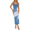 image:imageZESICA Womens Summer Floral Knitted Maxi Dress 2026 Spring Vacation Sleeveless Baby Shower Long Tank Bodycon Sweater DressesDustyblue