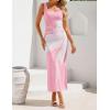 image:imageZESICA Womens Summer Floral Knitted Maxi Dress 2026 Spring Vacation Sleeveless Baby Shower Long Tank Bodycon Sweater DressesPink