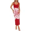 image:imageZESICA Womens Summer Floral Knitted Maxi Dress 2026 Spring Vacation Sleeveless Baby Shower Long Tank Bodycon Sweater DressesRed