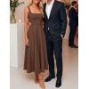 image:imageZESICA Womens Summer Sleeveless Midi Dress 2026 Square Neck Wedding Guest Beach Casual Flowy Long Dresses with PocketsBrown
