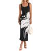 image:imageZESICA Womens Summer Floral Knitted Maxi Dress 2026 Spring Vacation Sleeveless Baby Shower Long Tank Bodycon Sweater DressesBlack