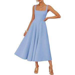 image:imageZESICA Womens Summer Sleeveless Midi Dress 2026 Square Neck Wedding Guest Beach Casual Flowy Long Dresses with PocketsBlue