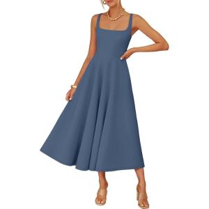 image:imageZESICA Womens Summer Sleeveless Midi Dress 2026 Square Neck Wedding Guest Beach Casual Flowy Long Dresses with PocketsDusty Blue