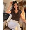 image:imageZESICA Womens Summer Short Sleeve Business Casual Tops 2026 Cowl Neck Knit Shirts Spring Work Dressy BlousesCoffee