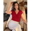 image:imageZESICA Womens Summer Short Sleeve Business Casual Tops 2026 Cowl Neck Knit Shirts Spring Work Dressy BlousesRed