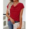 image:imageZESICA Womens Summer Short Sleeve Business Casual Tops 2026 Cowl Neck Knit Shirts Spring Work Dressy BlousesRed