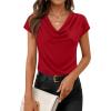 image:imageZESICA Womens Summer Short Sleeve Business Casual Tops 2026 Cowl Neck Knit Shirts Spring Work Dressy BlousesRed