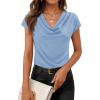 image:imageZESICA Womens Summer Short Sleeve Business Casual Tops 2026 Cowl Neck Knit Shirts Spring Work Dressy BlousesSkyblue