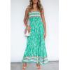 image:imageZESICA Womens Summer Boho Strapless Maxi Dress 2026 Casual Off Shoulder Smocked Flowy A Line Beach Holiday Long DressesAqua