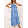 image:imageZESICA Womens Summer Boho Strapless Maxi Dress 2026 Casual Off Shoulder Smocked Flowy A Line Beach Holiday Long DressesBlue