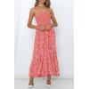 image:imageZESICA Womens Summer Boho Strapless Maxi Dress 2026 Casual Off Shoulder Smocked Flowy A Line Beach Holiday Long DressesCoralpink