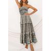 image:imageZESICA Womens Summer Boho Strapless Maxi Dress 2026 Casual Off Shoulder Smocked Flowy A Line Beach Holiday Long DressesCream