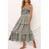 image:imageZESICA Womens Summer Boho Strapless Maxi Dress 2026 Casual Off Shoulder Smocked Flowy A Line Beach Holiday Long DressesCream