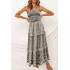 image:imageZESICA Womens Summer Boho Strapless Maxi Dress 2026 Casual Off Shoulder Smocked Flowy A Line Beach Holiday Long DressesCream