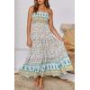 image:imageZESICA Womens Summer Boho Strapless Maxi Dress 2026 Casual Off Shoulder Smocked Flowy A Line Beach Holiday Long DressesLight Green