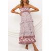 image:imageZESICA Womens Summer Boho Strapless Maxi Dress 2026 Casual Off Shoulder Smocked Flowy A Line Beach Holiday Long DressesPink