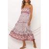 image:imageZESICA Womens Summer Boho Strapless Maxi Dress 2026 Casual Off Shoulder Smocked Flowy A Line Beach Holiday Long DressesPink