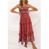image:imageZESICA Womens Summer Boho Strapless Maxi Dress 2026 Casual Off Shoulder Smocked Flowy A Line Beach Holiday Long DressesRed