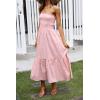 image:imageZESICA Womens Summer Boho Strapless Maxi Dress 2026 Casual Off Shoulder Smocked Flowy A Line Beach Holiday Long DressesSolid Blush Pink