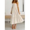 image:imageZESICA Womens Summer Boho Strapless Maxi Dress 2026 Casual Off Shoulder Smocked Flowy A Line Beach Holiday Long DressesSolidbeige