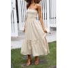 image:imageZESICA Womens Summer Boho Strapless Maxi Dress 2026 Casual Off Shoulder Smocked Flowy A Line Beach Holiday Long DressesSolidbeige