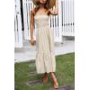 image:imageZESICA Womens Summer Boho Strapless Maxi Dress 2026 Casual Off Shoulder Smocked Flowy A Line Beach Holiday Long DressesSolidbeige