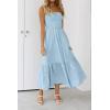 image:imageZESICA Womens Summer Boho Strapless Maxi Dress 2026 Casual Off Shoulder Smocked Flowy A Line Beach Holiday Long DressesSolidblue