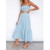 image:imageZESICA Womens Summer Boho Strapless Maxi Dress 2026 Casual Off Shoulder Smocked Flowy A Line Beach Holiday Long DressesSolidblue
