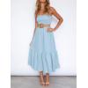 image:imageZESICA Womens Summer Boho Strapless Maxi Dress 2026 Casual Off Shoulder Smocked Flowy A Line Beach Holiday Long DressesSolidblue