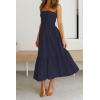 image:imageZESICA Womens Summer Boho Strapless Maxi Dress 2026 Casual Off Shoulder Smocked Flowy A Line Beach Holiday Long DressesSolidnavy