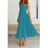 image:imageZESICA Womens Summer Boho Strapless Maxi Dress 2026 Casual Off Shoulder Smocked Flowy A Line Beach Holiday Long DressesSolidpeacock