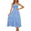 image:imageZESICA Womens Summer Boho Strapless Maxi Dress 2026 Casual Off Shoulder Smocked Flowy A Line Beach Holiday Long DressesBlue