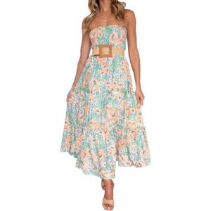 image:imageZESICA Womens Summer Boho Strapless Maxi Dress 2026 Casual Off Shoulder Smocked Flowy A Line Beach Holiday Long DressesFloral1