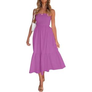 image:imageZESICA Womens Summer Boho Strapless Maxi Dress 2026 Casual Off Shoulder Smocked Flowy A Line Beach Holiday Long DressesPurple